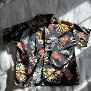 SHEIN Black and Brown Hawaiian Leaf Print Shirt